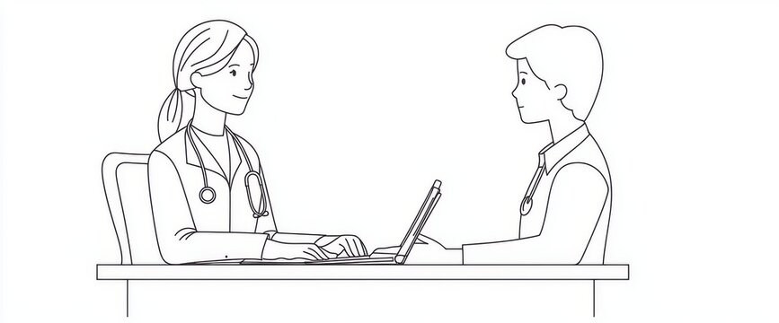 recommend clip art: Patient consulting doctor - modern line art