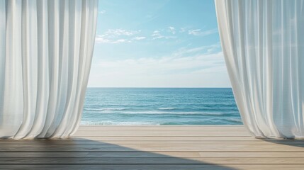 Ocean View Through Sheer Curtains