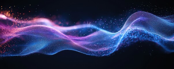 Vibrant wave of energy in blue and purple hues creating a mesmerizing abstract pattern on a dark background