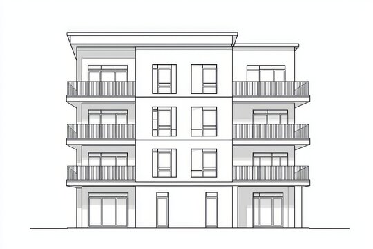 modern building facade sketch, black and white clip art preview