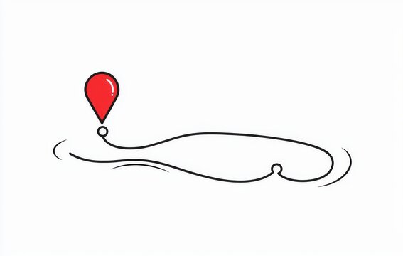 recommend clip art: An illustration of a continuous one-line path with location markers. A thin line shows the way between two points. GPS navigation and travel concept. A modern doodle illustration.