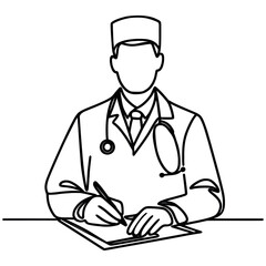 Doctor, silhouette, continuous one line drawing, vector