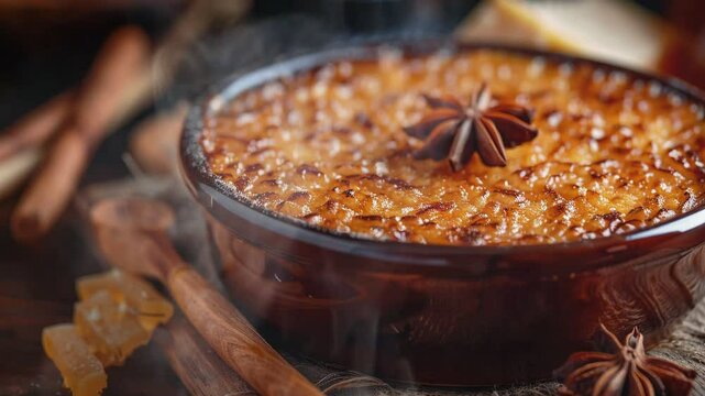 Arroz Doce on the table moves with smoke around