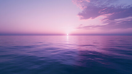 A mesmerizing ocean view at dusk with the sky painted in deep purples and pinks reflecting on the water.