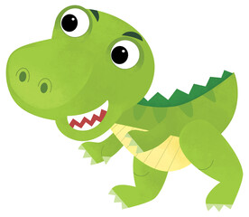 cartoon scene with happy prehistoric animal tyrannosaurus rex smiling and walking isolated on white background illustration for kids