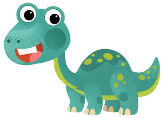 cartoon scene with happy prehistoric animal brontosaurus diplodocus smiling and walking isolated on white background illustration for kids