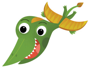 cartoon scene with happy prehistoric animal rhamphorhynchus dino dinosaur flying bird smiling and walking isolated on white background illustration for kids © honeyflavour