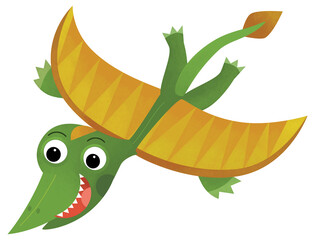 cartoon scene with happy prehistoric animal rhamphorhynchus dino dinosaur flying bird smiling and walking isolated on white background illustration for kids © honeyflavour
