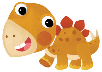 cartoon scene with happy prehistoric animal stego stegosaurus smiling and walking isolated on white background illustration for kids © honeyflavour