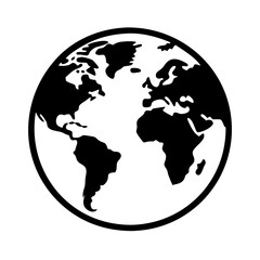 Globe and World Map Silhouette Icon - Transparent Background