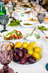 served table before lunch in tourist restaurant