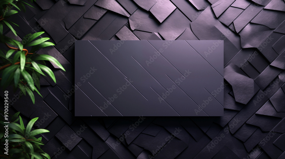 Wall mural a black and white image of a square with a green leaf in the background. there is space for text.