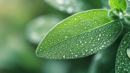 Dew Drops on a Sage Leaf