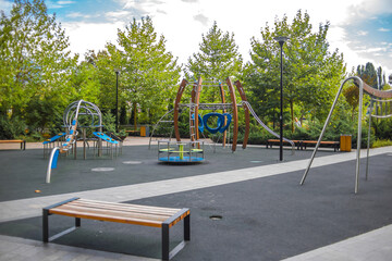 modern children's playground in a new residential complex