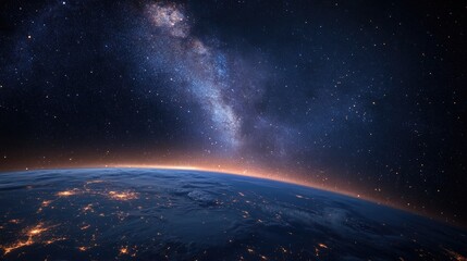 Earth at night with the Milky Way galaxy.