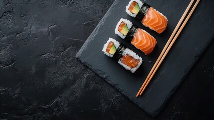 Sushi Rolls with Salmon, Avocado, and Nori