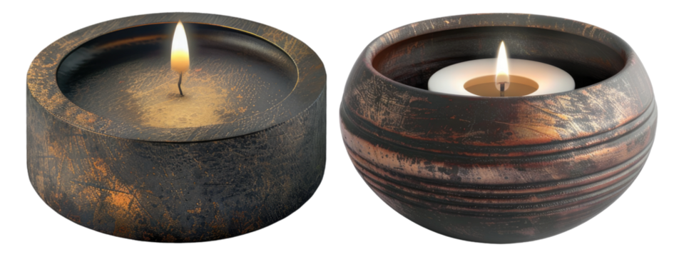 Tealight candle holder isolated on transparent background, set of