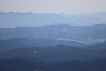 mountains in the fog
