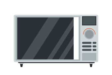 Fototapeta premium Kitchenware element concept. Modern microwave. Dishware and kitchen appliance. Equipment of cafe or restaurant. Poster or banner. Flat vector illustration isolated on white background