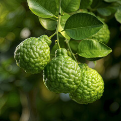 Fototapeta premium Branch with green bergamot fruits- Citrus bergamia