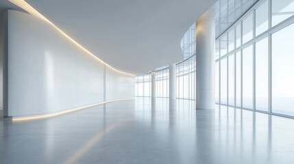 Obraz premium Modern Architectural Interior with Curved Walls and Floor-to-Ceiling Windows