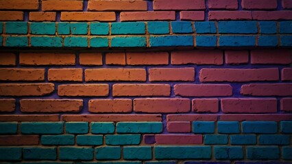 Fototapeta premium Closeup abstract background image of a colorful old brick wall texture in fantasy purple, red and pink colors 