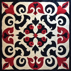 Fototapeta premium Kyrgyz traditional felt pattern with intricate repetitive motifs for textile design.