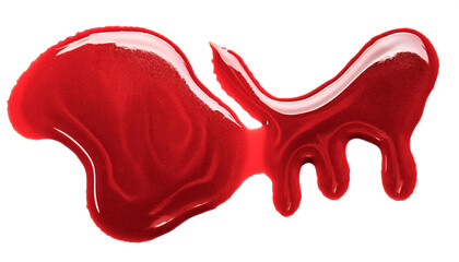 Dripping blood isolated on white background. Flowing bloody stains, splashes and drops