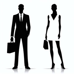Siluetas en blanco y negro de hombre y mujer modelos.