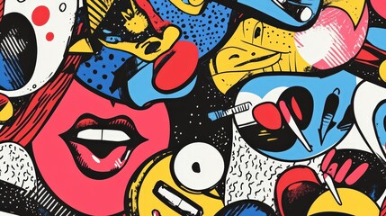 Fototapeta premium Pop art inspired pattern with bold graphics and vibrant colors for creative design.