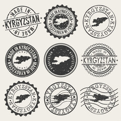 Obraz premium Kyrgyzstan Set of Stamps. Travel Stamp. Made In Product. Design Seals Old Style Insignia. 