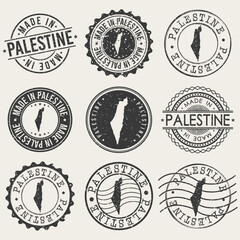 Palestine Set of Stamps. Travel Stamp. Made In Product. Design Seals Old Style Insignia.	