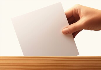 Obraz premium Hand Casting an Empty White Ballot into a Ballot Box on a white Background – Voting and Election Concept