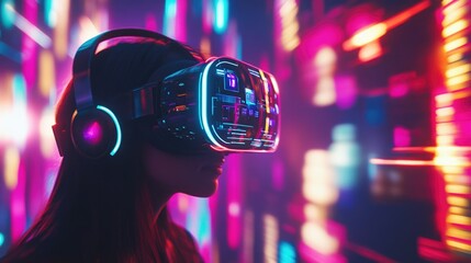 Person wearing VR headset with holographic products for Cyber Monday shopping experience