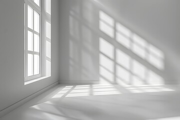 Fototapeta premium Serene Minimalist Room with Soft Shadows and Natural Light