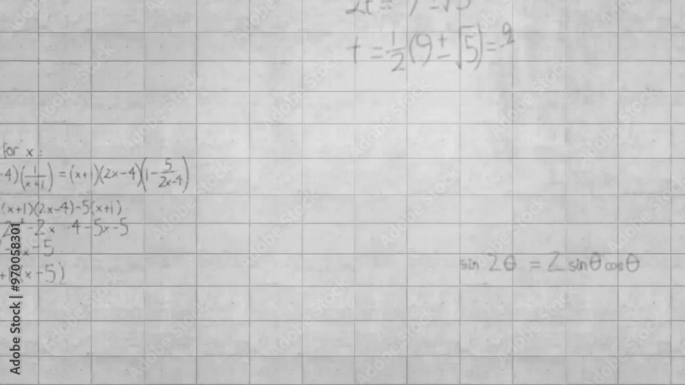 Poster animation of mathematical data processing over grey background