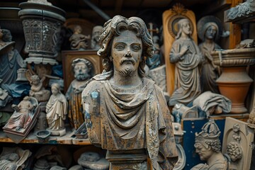 Obraz premium A Collection of Antique Sculptures and Statues in a Workshop