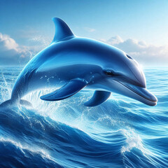 Delfín azul, surcando el mar.