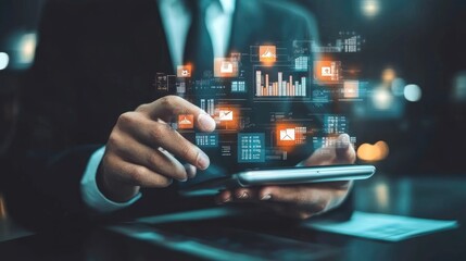 Fototapeta premium Businessman analyzing data on tablet.