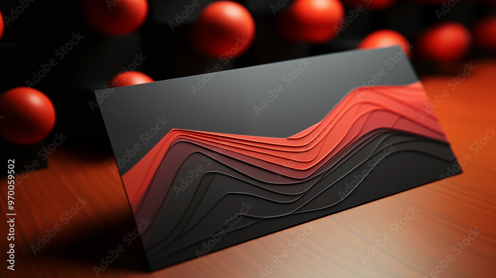 Wall mural a red and black card with a wave pattern on it