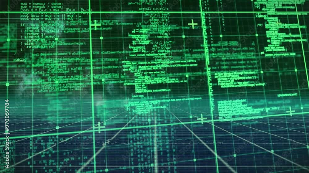 Wall mural animation of digital data processing over black background