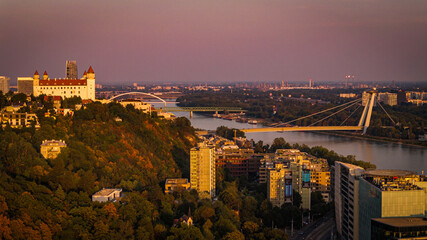 Naklejka premium sunset over the city, Bratislava Casle, Slovakia 
