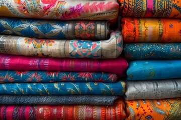 Vibrant Collection of Traditional Textiles Showcasing Rich Patterns and Colors
