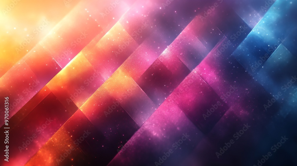 Poster colorful abstract geometric background with gradient hues and stars. digital art and creativity conc