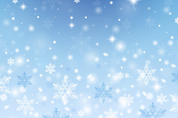 Icy particles on a blue background. Snowflake winter abstract design. Winter scene with snow.