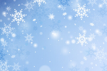 Winter sky with fuzzy beautiful snowflakes. Winter background with snow. December serene design