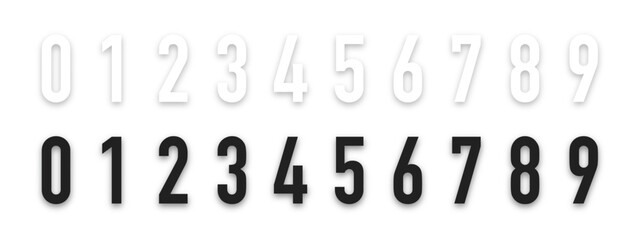 Set of creative white and black logo designs from 1 to 10. Origami numbers alphabet letters font with shadow. Abstract number design. Vector illustration