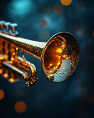 A close-up shot of the old, gold trumpet valves