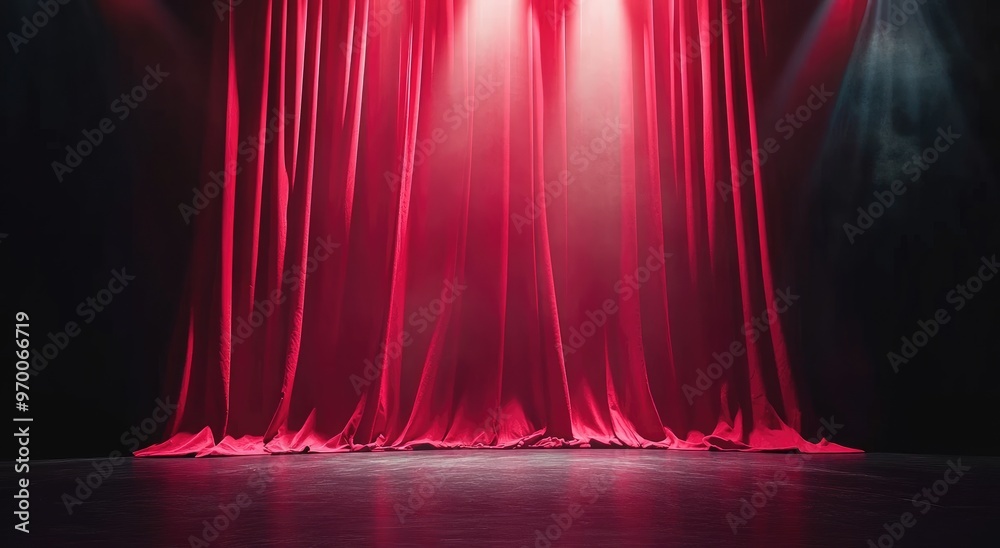 Wall mural Red Stage Curtain with Dramatic Lighting.