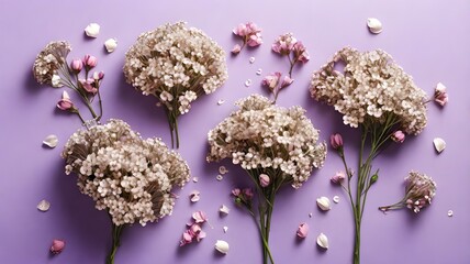 vertical film. paint for flowers. Drop of water ink. floral design. Shiny purple glitter fluid splashed on orange daisy petals against a blue backdrop.
